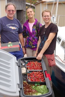 lettuce and strawberries in Matt's cart he brought on board