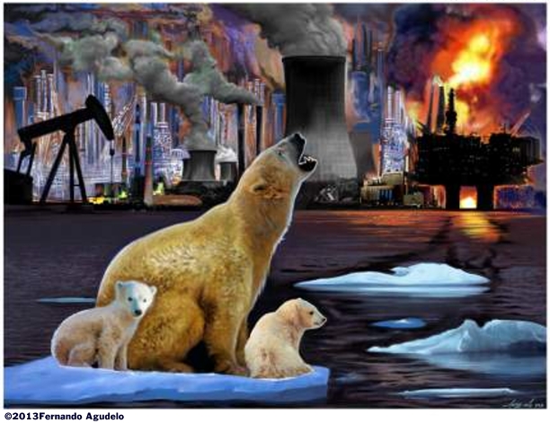Global Warming painting, by Fernando Agudelo, reproduced on Culture Change by permission