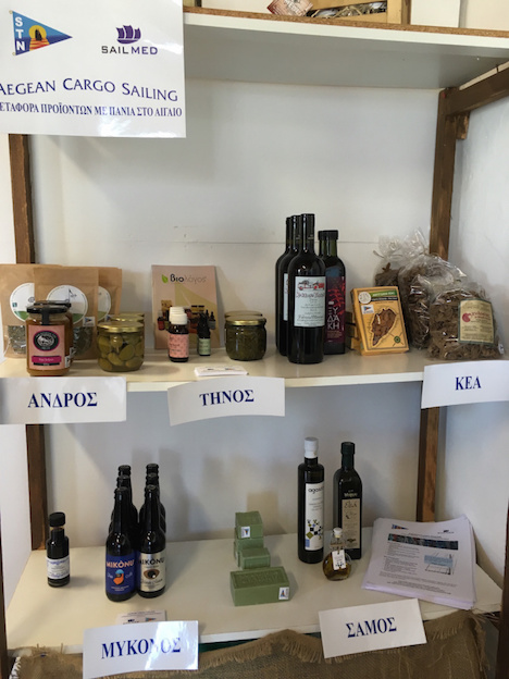 Display of sail transported goods and our brochures at an island store